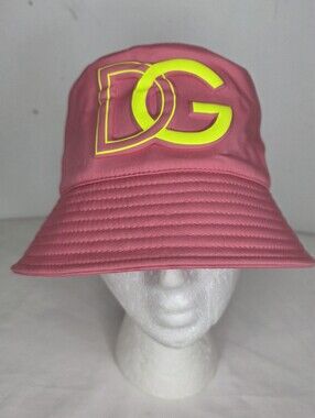 NWT D&G Dolce&Gabbana Size 59 Pink and Coral Hat with    DG Yelow Logo